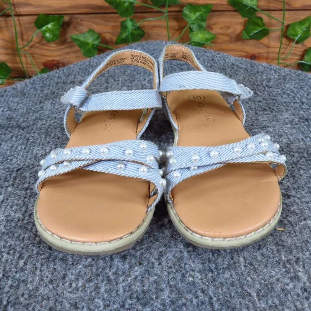 Cat &‎ Jack Pearl Denim Toddler Girl Strappy Sandals Size 10 Summer Light Blue